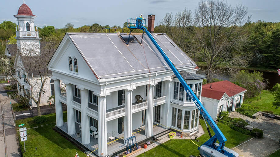 166-Year-Old White Column House in Kennebunkport Gets Brick Chimney Restoration